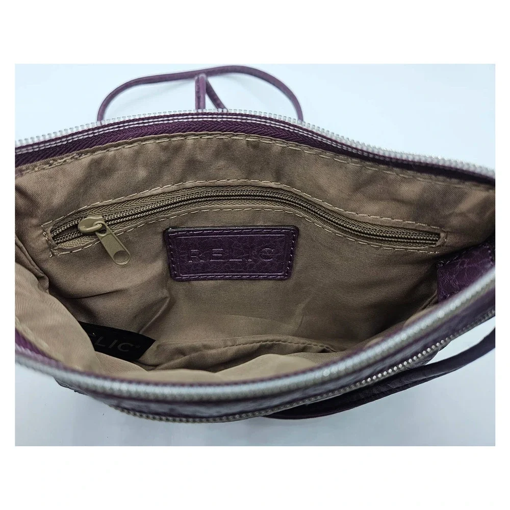 Relic Women's Crossbody Purple Pebbled Leather Purse Handbag Zipper Pocket‎